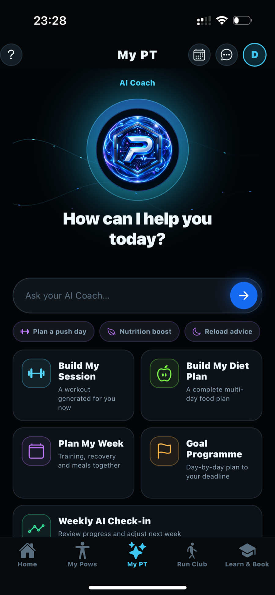 POWS Performance AI PT screen